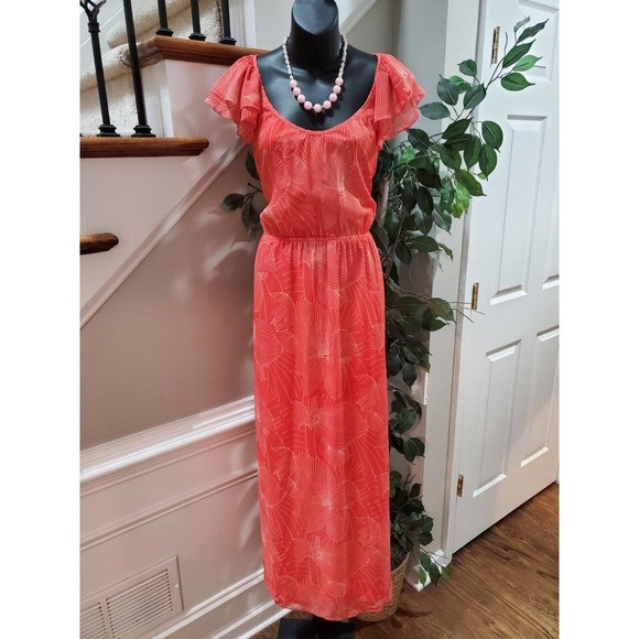 Maurices Womens Red Floral Polyester Round Neck Short Sleeve Long Maxi Dress XL - Picture 15 of 15